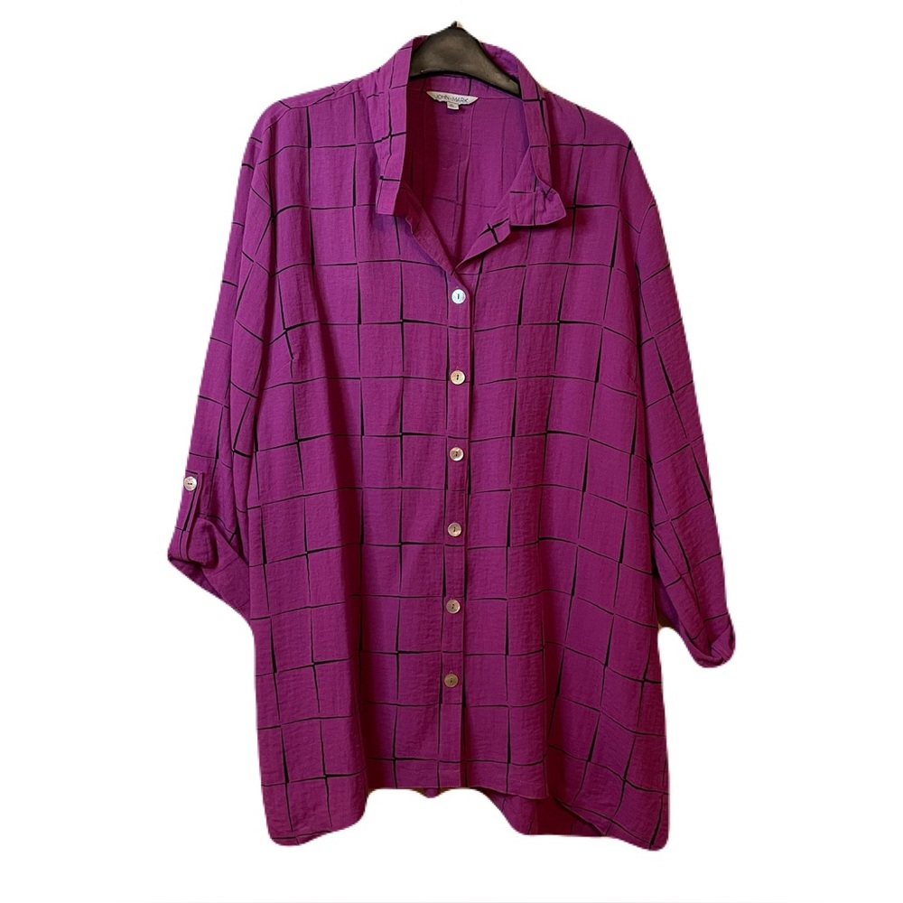 John Mark purple / pink with black window pane pattern tunic top XL